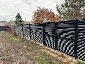 Corrugated metal privacy fence Okanagan British Columbia